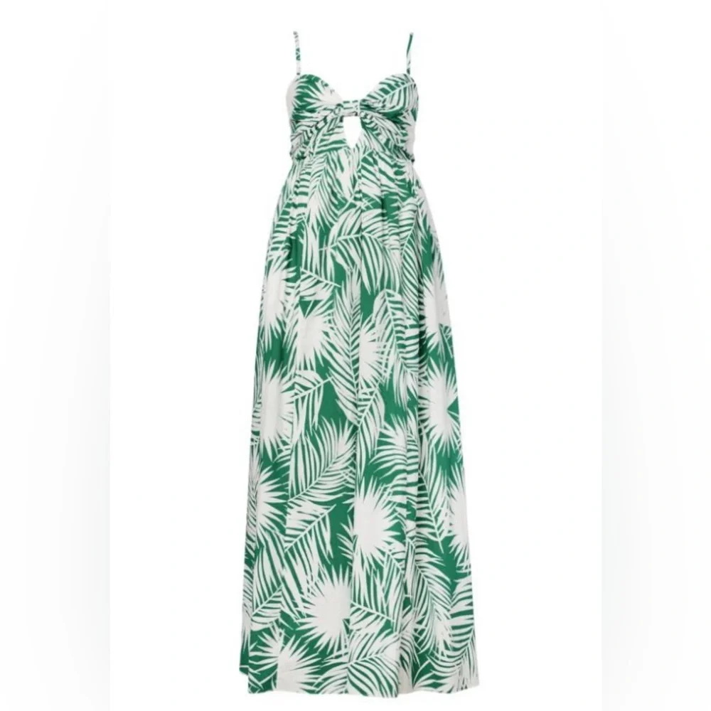 Milly Green and White Leaf Print Dress Size 8 - Picture 2 of 9